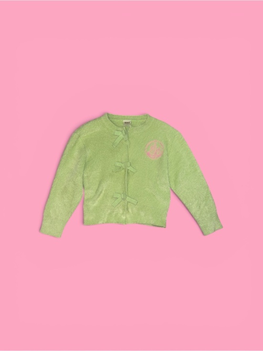 Wicked by Katie Kime Light Green Bow-Front Cardigan Kids Fluffy Soft Sweater NWT